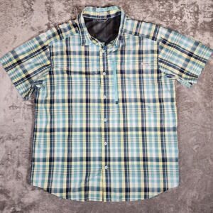 Columbia Shirt Men's Battle Ridge Short Sleeve Button Front Green Yellow‎ Plaid